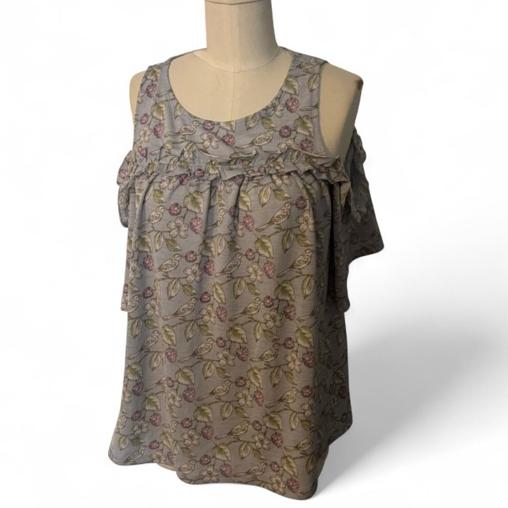 LC Lauren Conrad Gray Floral Blouse